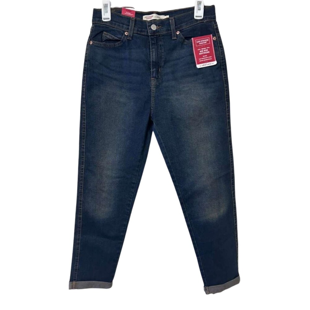 Levis Vintage Mid Rise Boyfriend Jeans Womens Size 2 Dark Tapered Legs New